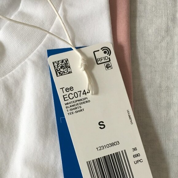 ADIDAS Originals tee short sleeve top white pink black trefoil t-shirt sz s nwt - Picture 6 of 11